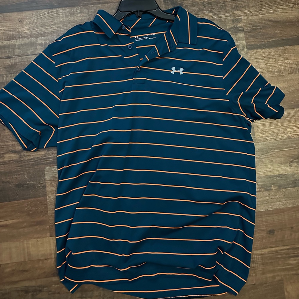 Navy and Orange Under Armour Polo